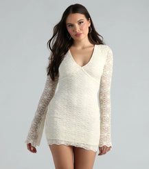 Lace V-Neck Mini Dress Flared Sleeve Bodycon Evening Dress Airily