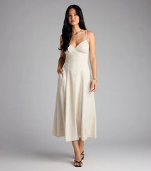 Striped Midi Dress Tie Back V-Neck Pocket Sundress Airily