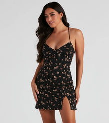 Floral Lace-Up Back Mini Dress V-Neck A-Line Summer Dress Airily
