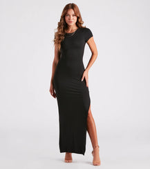 Classic Crew Neck Maxi Dress High Slit Bodycon Everyday Dress Airily