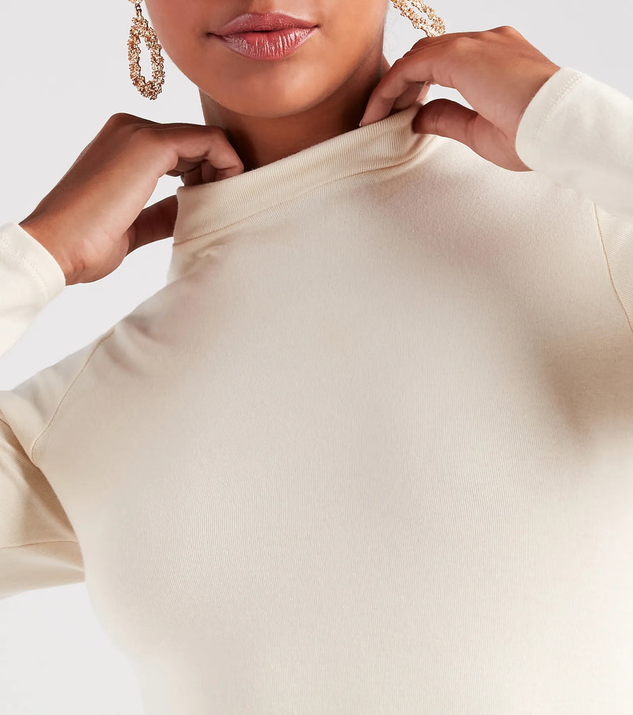 Mock Neck Bodycon Mini Dress Long Sleeve Cotton Blend Knit Dress Airily