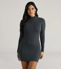 Mock Neck Bodycon Mini Dress Long Sleeve Cotton Blend Knit Dress Airily