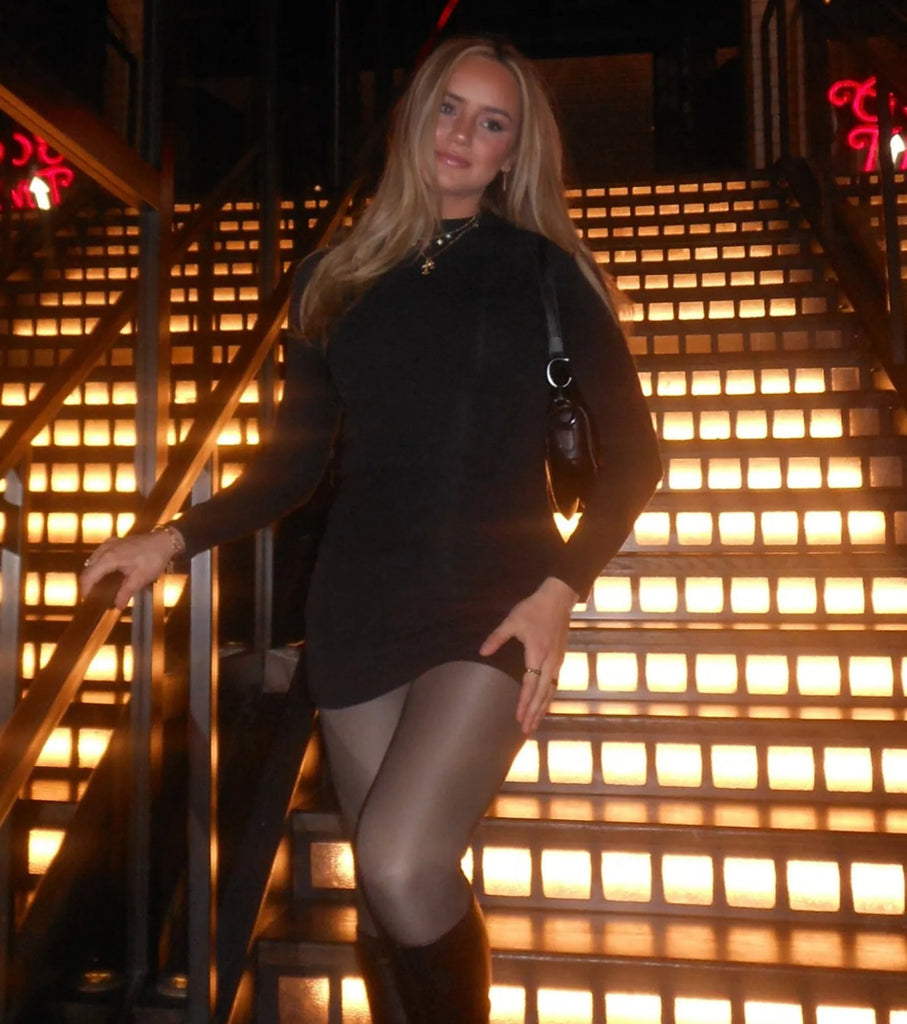 Mock Neck Bodycon Mini Dress Long Sleeve Cotton Blend Knit Dress Airily