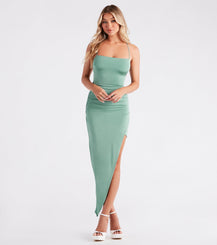 Showstopper Lace Up Back Maxi Dress Square Neck Bodycon Slit Dress Airily