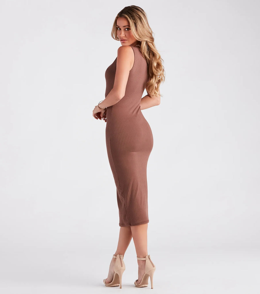 Crew Neck Ribbed Tank Dress Bodycon Midi Dress Everyday Minimalist Airily