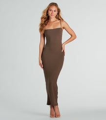 Square Neck Ribbed Maxi Dress Spaghetti Strap Bodycon Everyday Dress Airily