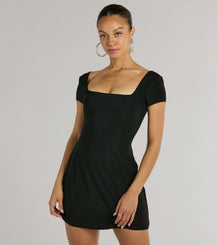 Tie Back Mini Dress Square Neck Cap Sleeve A-Line Night Out Airily