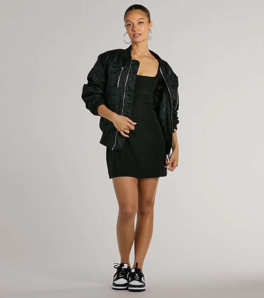 Tie Back Mini Dress Square Neck Cap Sleeve A-Line Night Out Airily