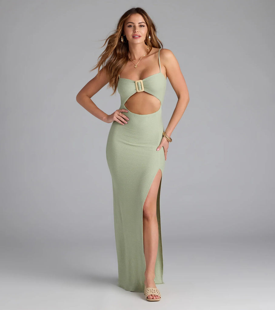 Vacation Maxi Dress Sweetheart Neckline Cutout Slit Airily