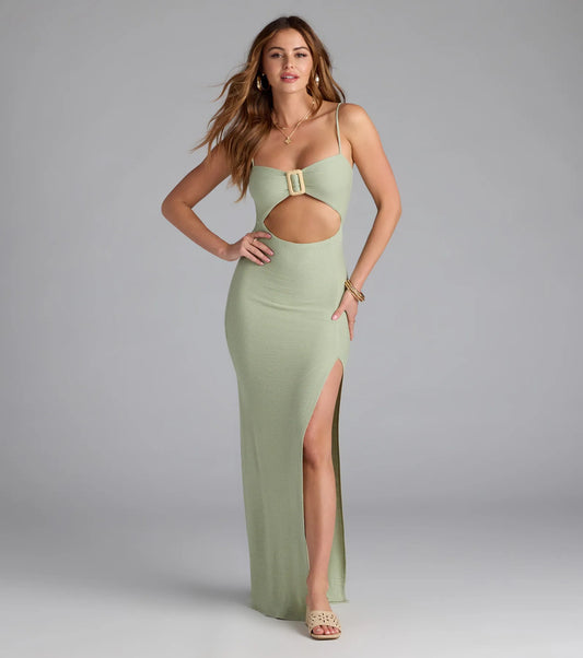 Vacation Maxi Dress Sweetheart Neckline Cutout Slit Airily