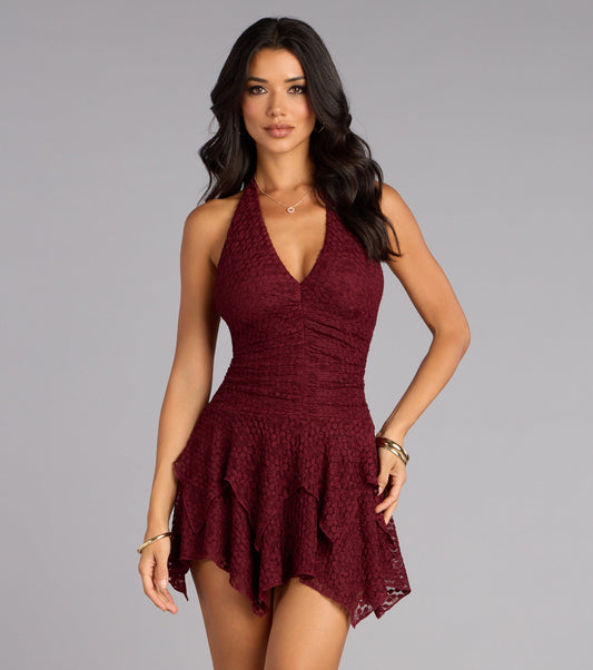 Whisper Charm Lace Halter Mini Dress Airily