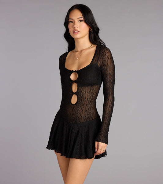 Whisper Bloom Lace Keyhole Mini Dress Airily