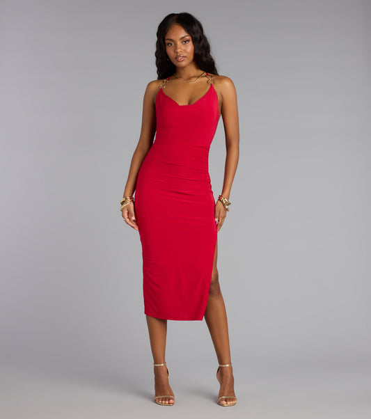 Solar Chain Cowl Halter Midi Dress Airily