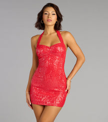 Radiant Muse Sequin Halter Mini Dress Airily