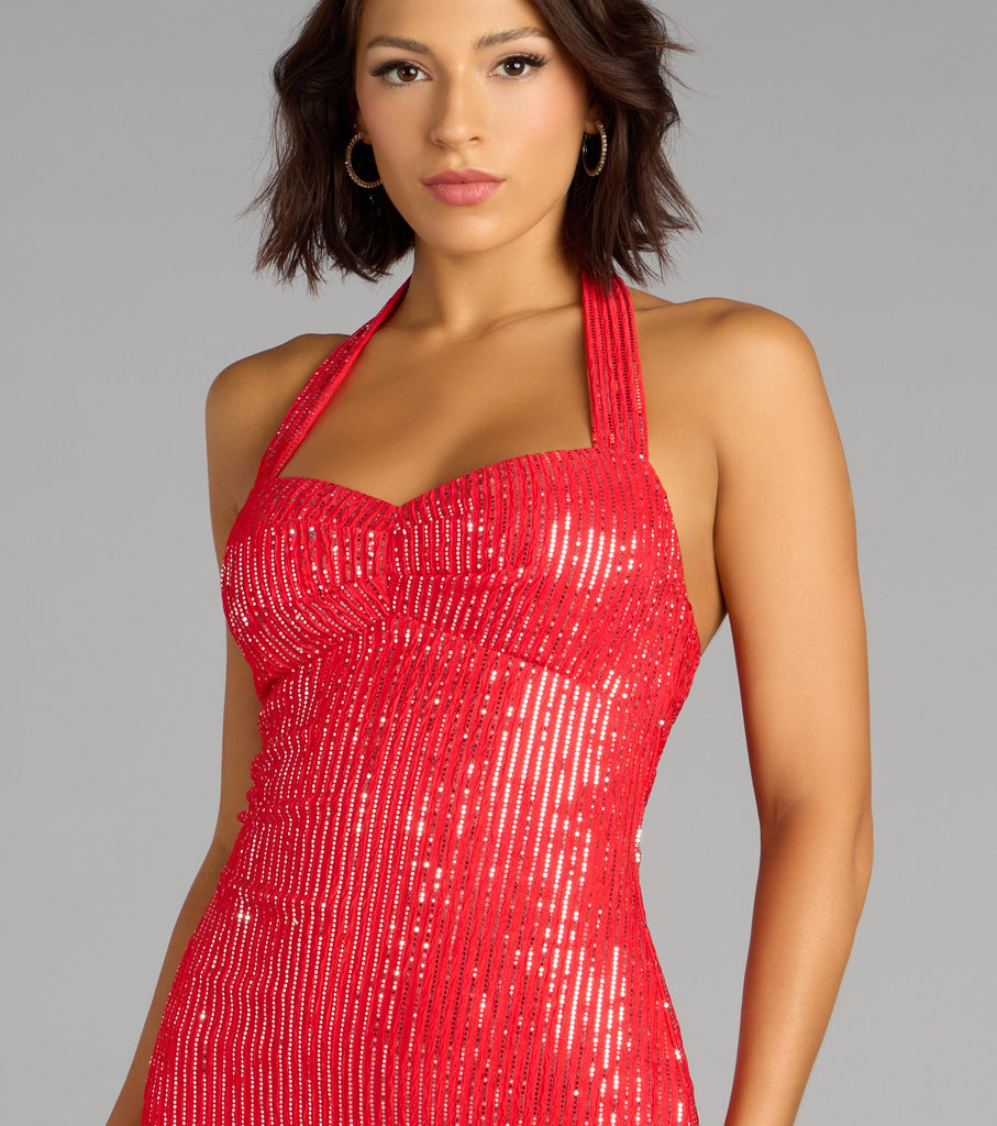 Radiant Muse Sequin Halter Mini Dress Airily