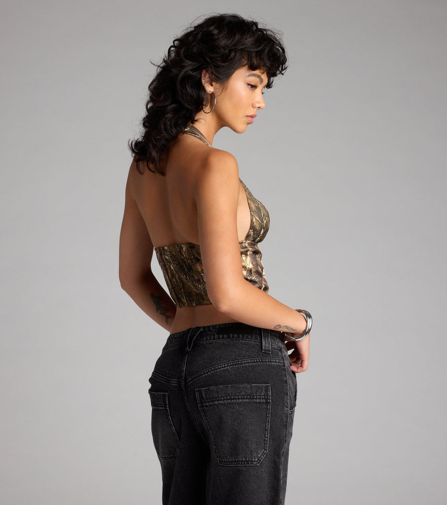 Camo Crush Plunge Halter Corset Top Airily