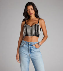 Rhinestone Fringe Sweetheart Bustier Top Adjustable Straps Polyester Airily