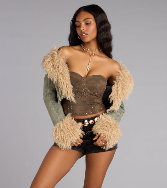 Studded Sweetheart Faux Leather Corset Top Structured Fit Airily