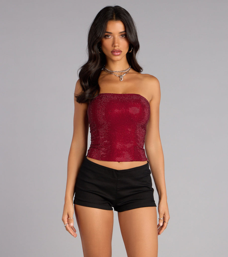 Rhinestone Tube Corset Crop Top Lace Up Back Polyester Airily