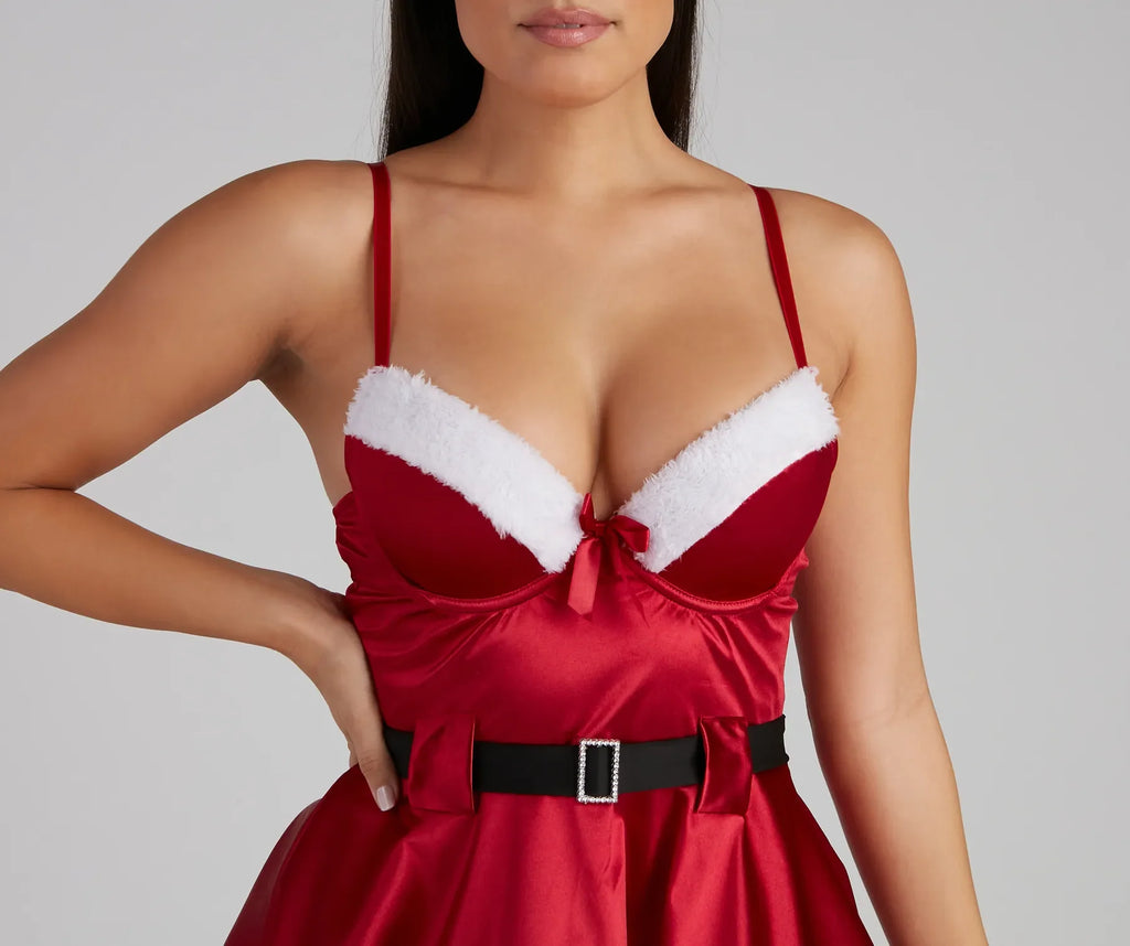 Faux Fur Babydoll Set Sweetheart Padded Bust Airily