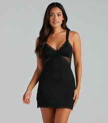Sheer Mesh Sleepwear Chemise with Lace Trim and Adjustable Straps – Airily