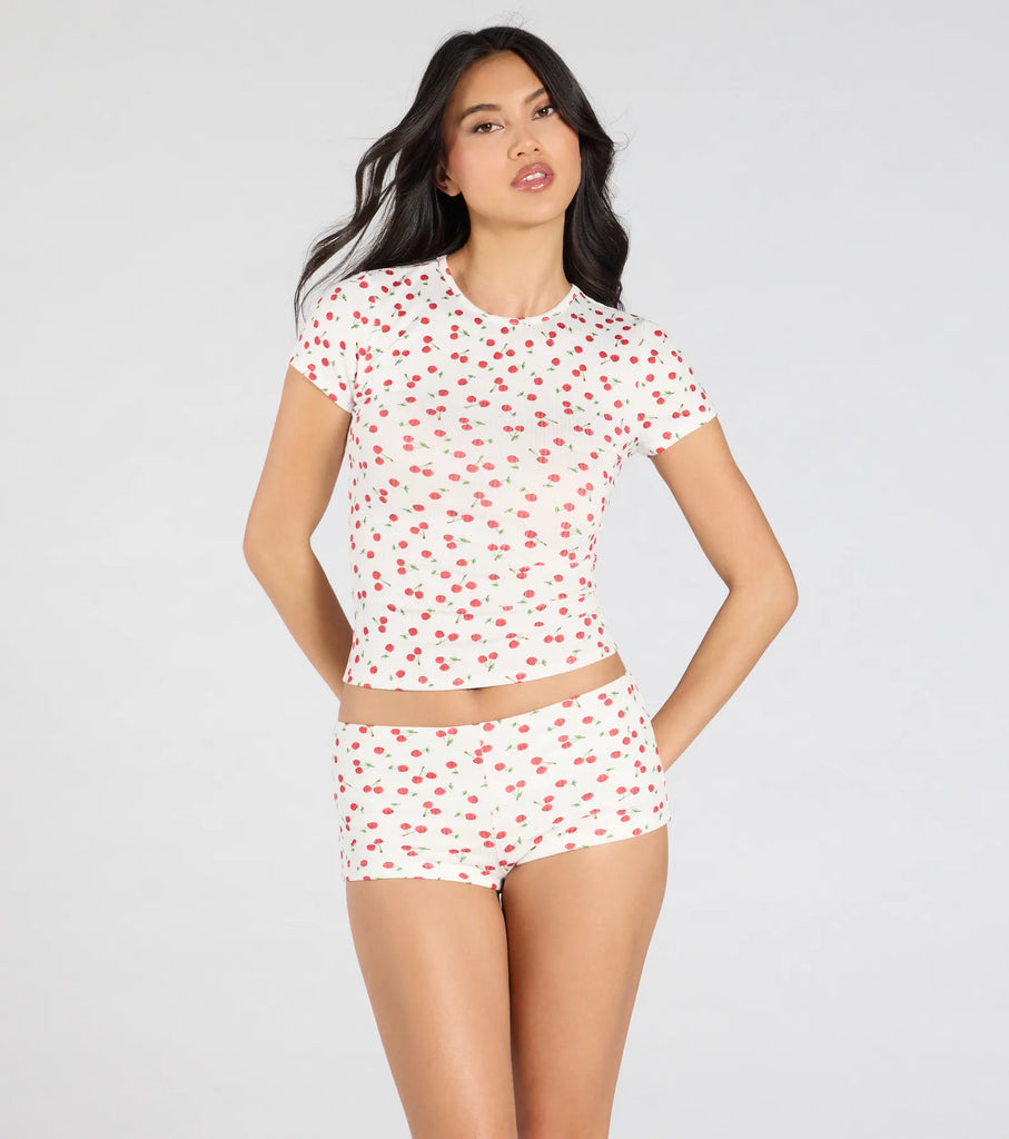 Cutie Cherry Rib Pajama Shorts Airily