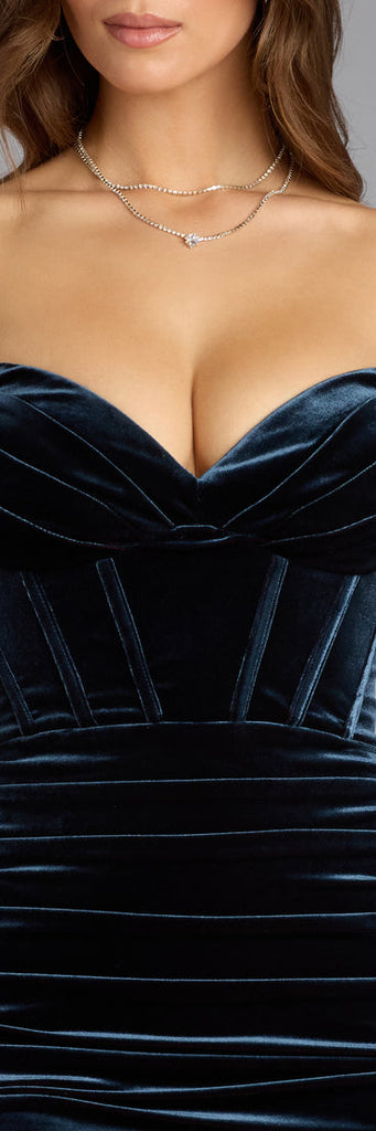 Velvet Strapless Corset Mermaid Formal Dress