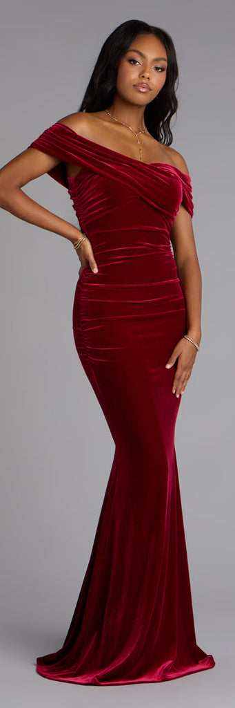 Velvet Off-The-Shoulder Ruched Mermaid Formal Dress