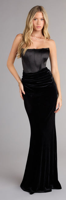 Strapless Satin Corset Velvet Mermaid Formal Dress