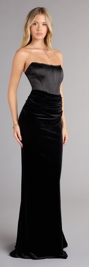 Strapless Satin Corset Velvet Mermaid Formal Dress